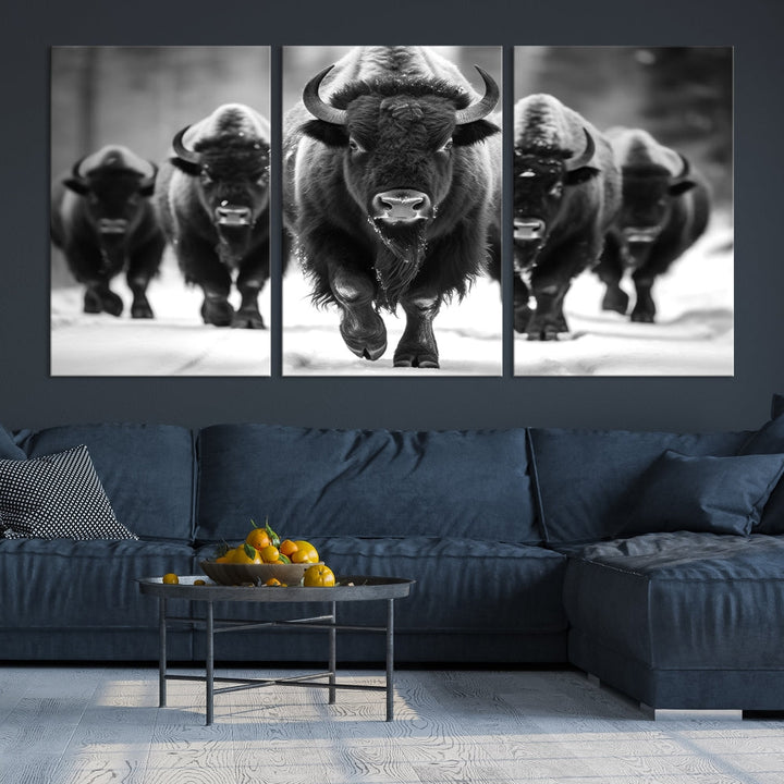 Bison Cow Canvas Wall Art Farmhouse Decor Buffalo Print Rustic Wall Decor Animals Painting Bison Wall Art