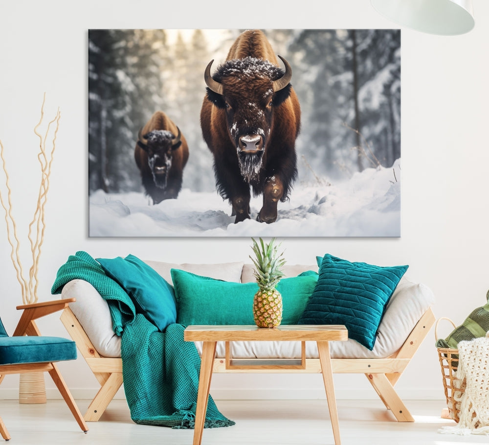 Bison Printed Canvas Wall Art Wildlife Alaska Art Framed Wall Decor