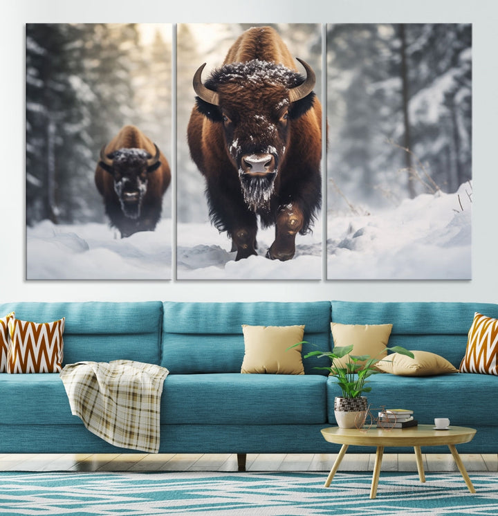 Bison Printed Canvas Wall Art Wildlife Alaska Art Framed Wall Decor