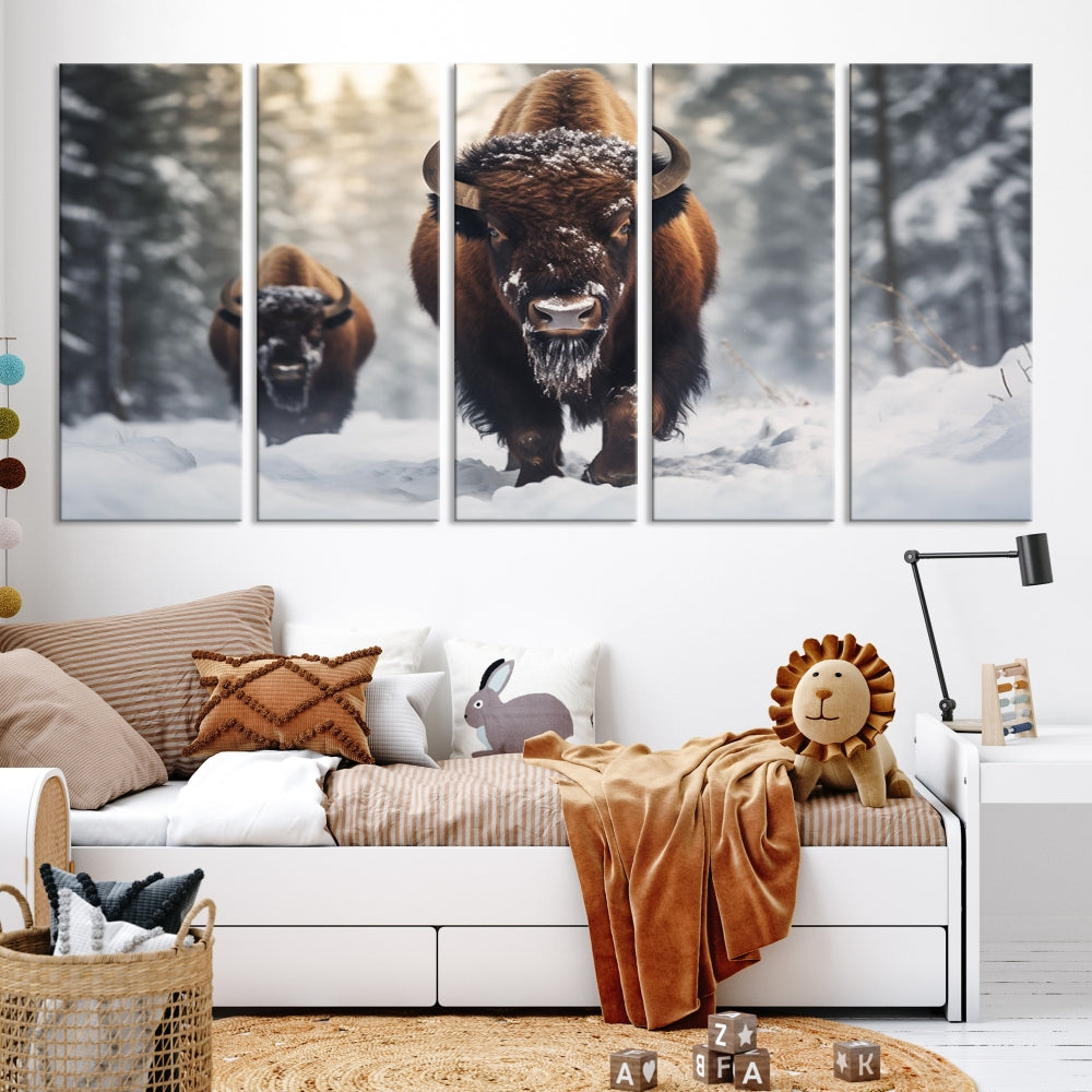 Bison Printed Canvas Wall Art Wildlife Alaska Art Framed Wall Decor