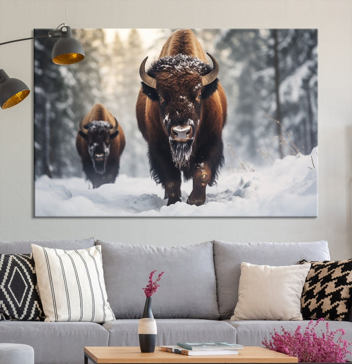 Bison Printed Canvas Wall Art Wildlife Alaska Art Framed Wall Decor