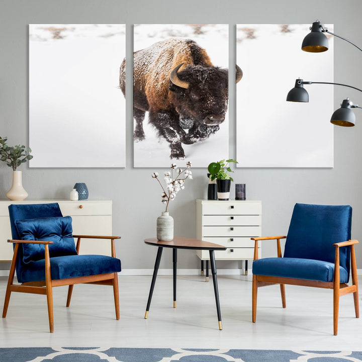 Bison Wall Art Canvas Print Winter