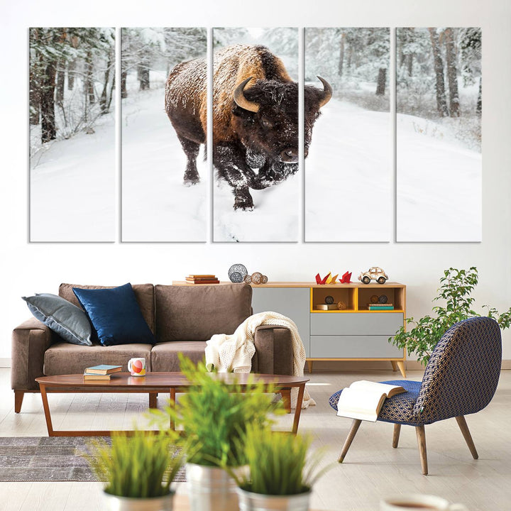 Bison Wall Art Canvas Print Winter