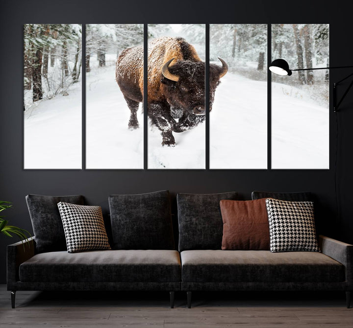 Bison Wall Art Canvas Print Winter