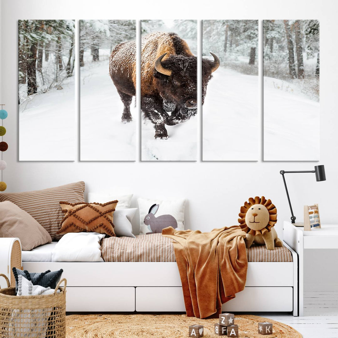 Bison Wall Art Canvas Print Winter