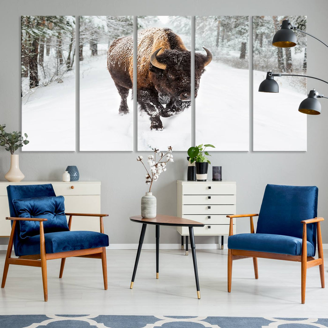 Bison Wall Art Canvas Print Winter