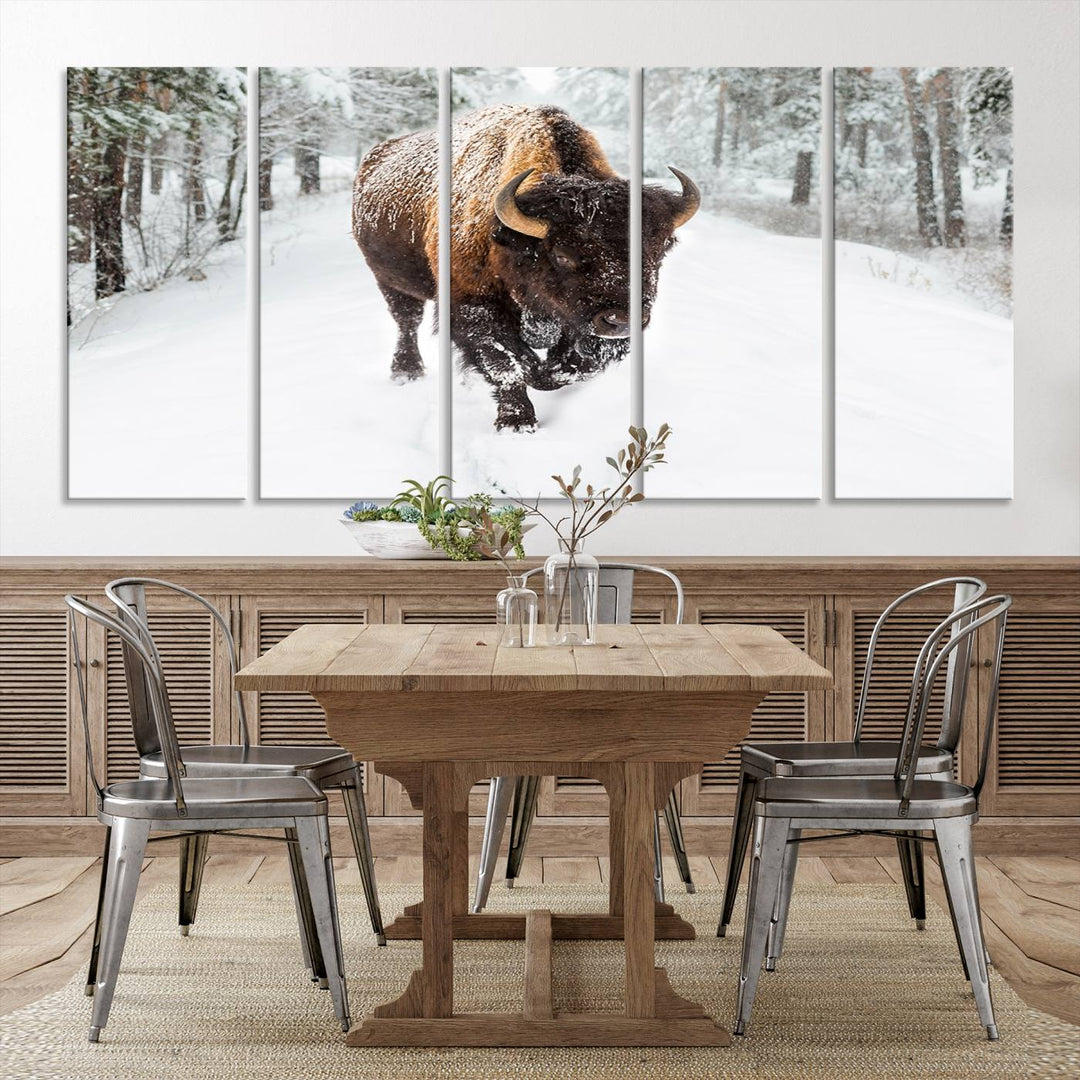 Bison Wall Art Canvas Print Winter