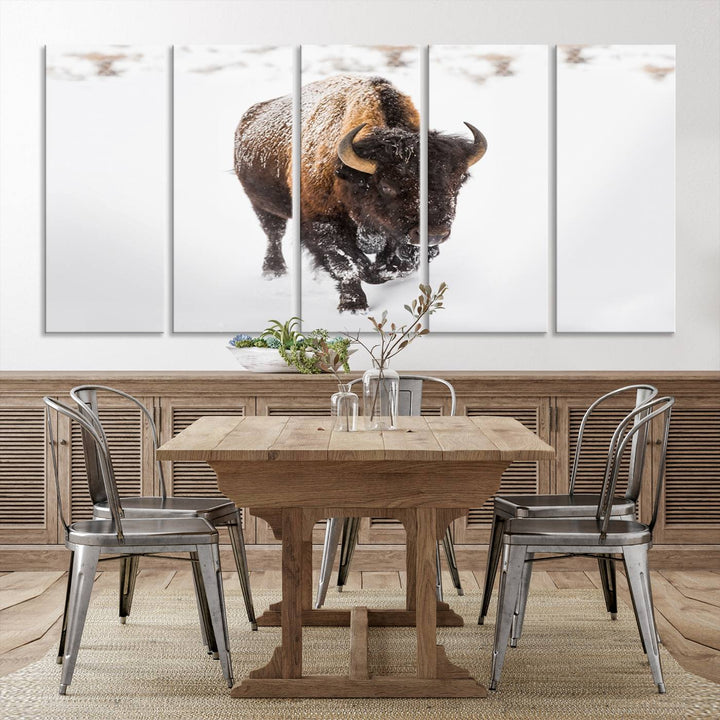 Bison Wall Art Canvas Print Winter