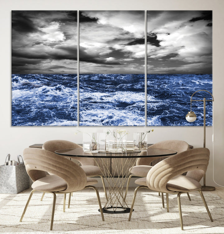 Black and Blue Hurricane on Ocean Wall Art Stormy Sea Canvas Print