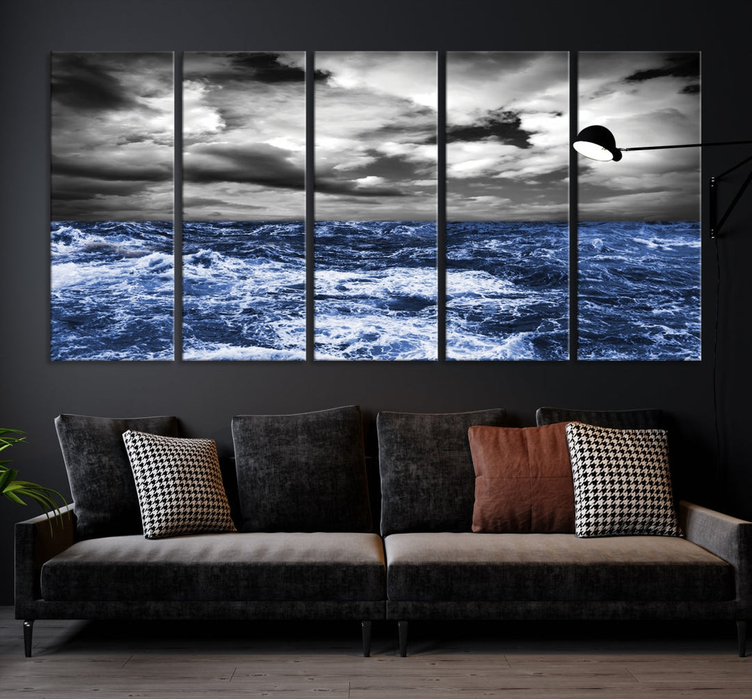 Black and Blue Hurricane on Ocean Wall Art Stormy Sea Canvas Print