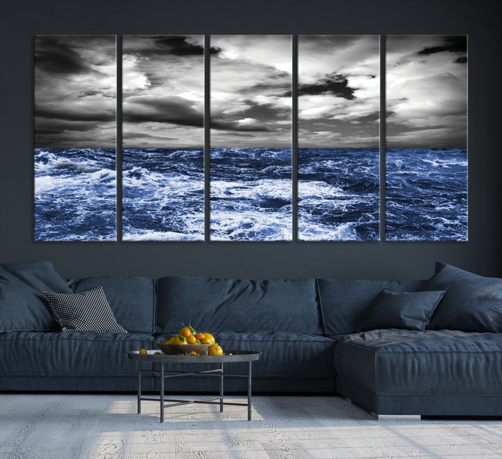 Black and Blue Hurricane on Ocean Wall Art Stormy Sea Canvas Print