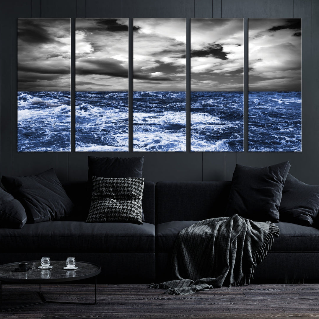 Black and Blue Hurricane on Ocean Wall Art Stormy Sea Canvas Print