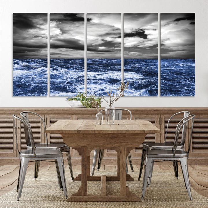 Black and Blue Hurricane on Ocean Wall Art Stormy Sea Canvas Print