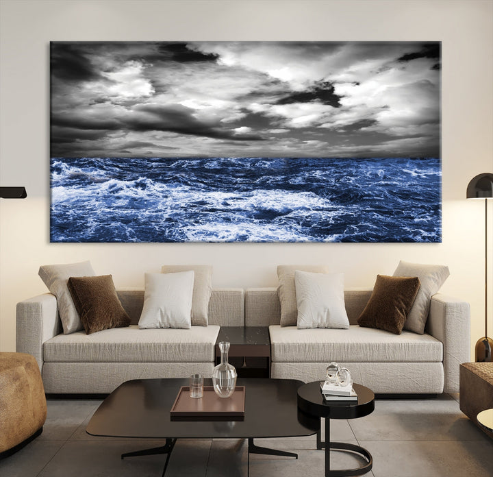 Black and Blue Hurricane on Ocean Wall Art Stormy Sea Canvas Print