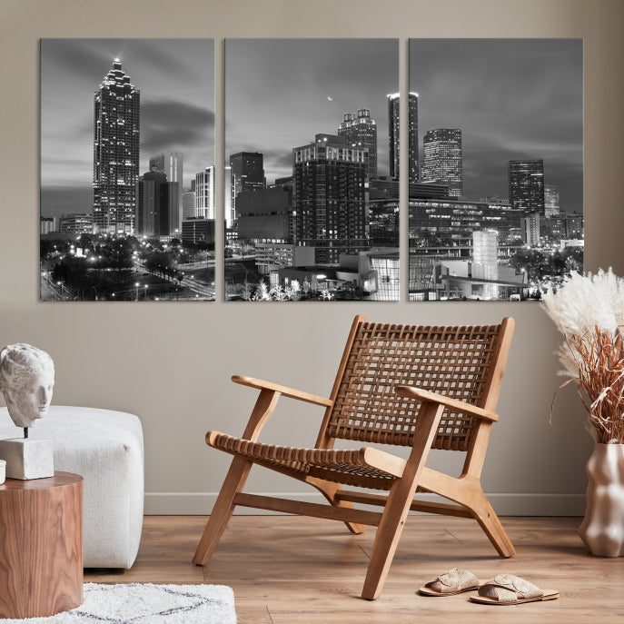 Black and White Atlanta City Skyline Wall Art Cityscape Canvas Print