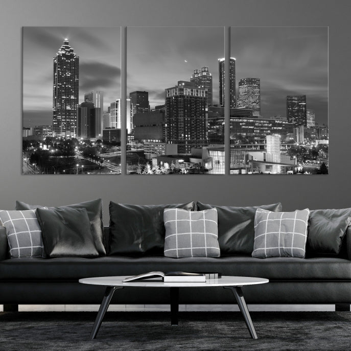 Black and White Atlanta City Skyline Wall Art Cityscape Canvas Print