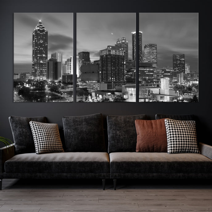 Black and White Atlanta City Skyline Wall Art Cityscape Canvas Print