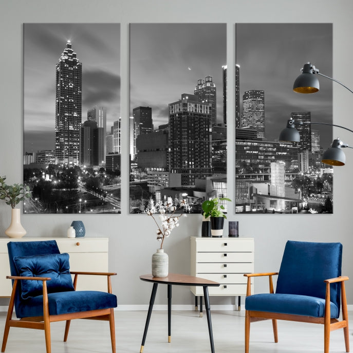 Black and White Atlanta City Skyline Wall Art Cityscape Canvas Print