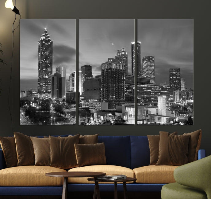 Black and White Atlanta City Skyline Wall Art Cityscape Canvas Print