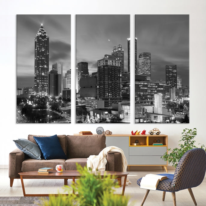 Black and White Atlanta City Skyline Wall Art Cityscape Canvas Print