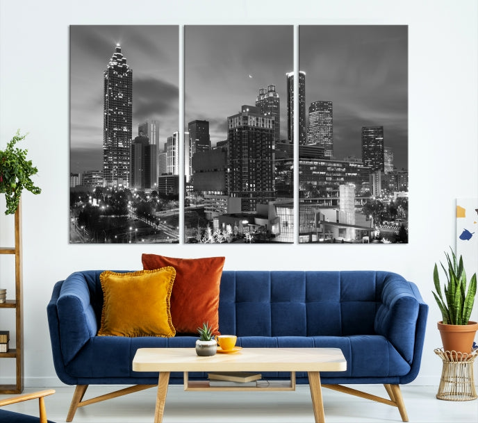 Black and White Atlanta City Skyline Wall Art Cityscape Canvas Print