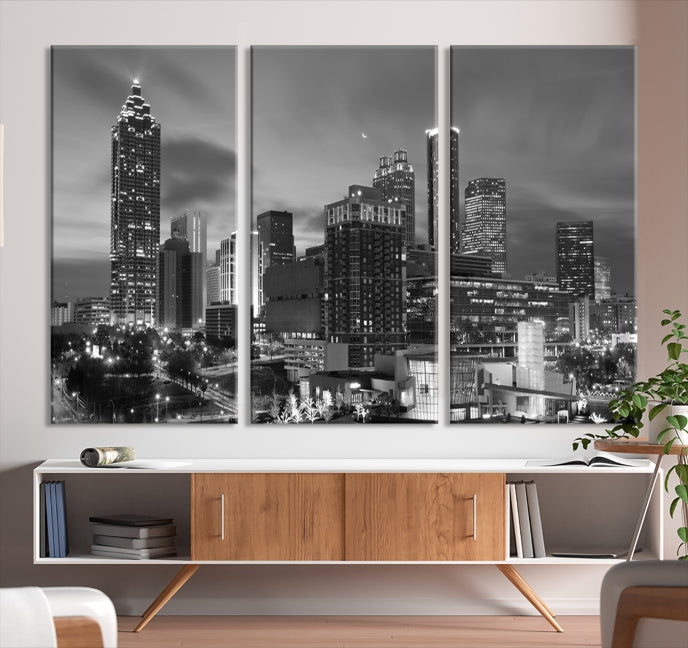 Black and White Atlanta City Skyline Wall Art Cityscape Canvas Print