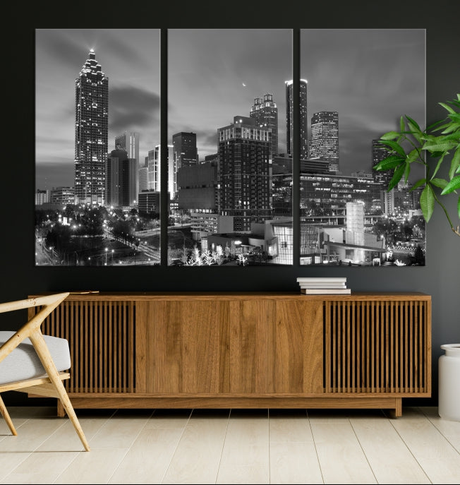 Black and White Atlanta City Skyline Wall Art Cityscape Canvas Print