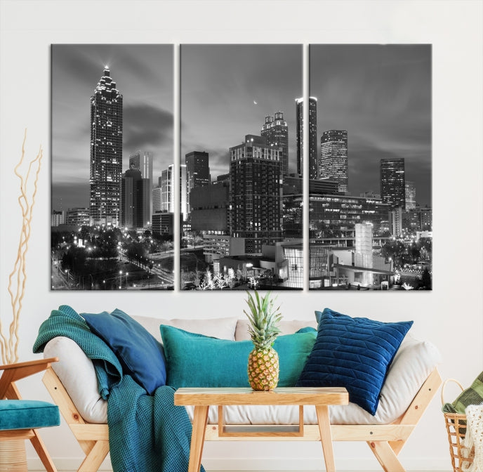 Black and White Atlanta City Skyline Wall Art Cityscape Canvas Print