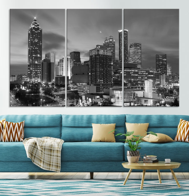 Black and White Atlanta City Skyline Wall Art Cityscape Canvas Print