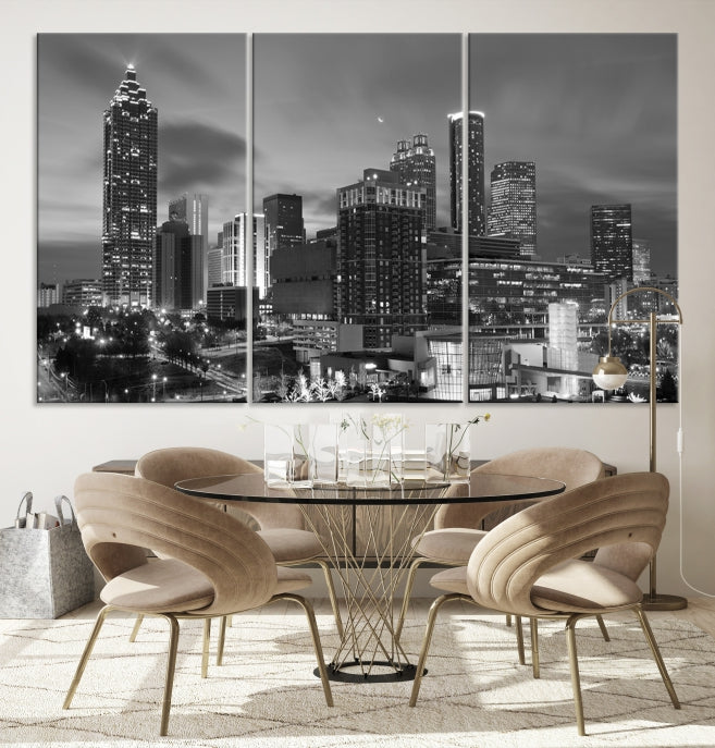 Black and White Atlanta City Skyline Wall Art Cityscape Canvas Print