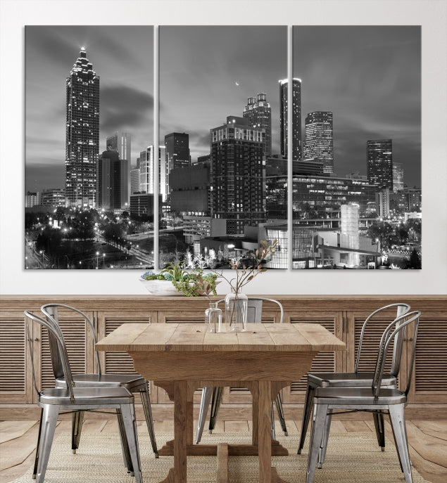 Black and White Atlanta City Skyline Wall Art Cityscape Canvas Print