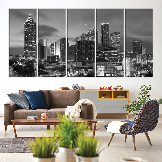 Black and White Atlanta City Skyline Wall Art Cityscape Canvas Print