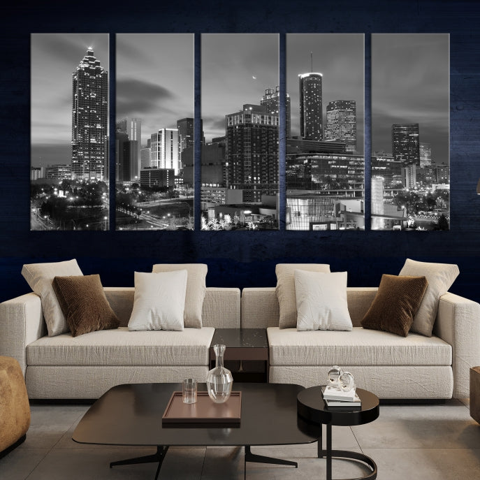 Black and White Atlanta City Skyline Wall Art Cityscape Canvas Print