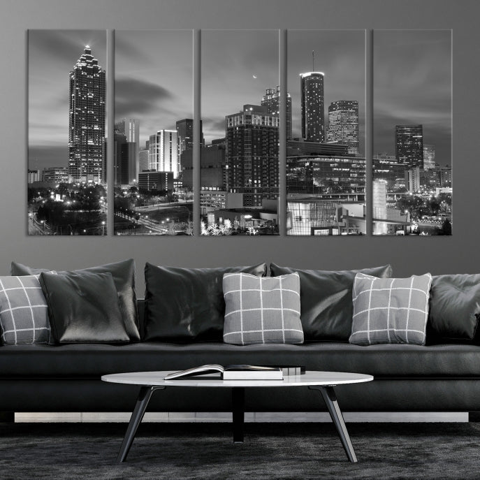 Black and White Atlanta City Skyline Wall Art Cityscape Canvas Print