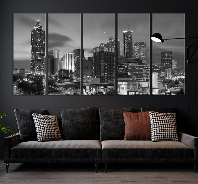 Black and White Atlanta City Skyline Wall Art Cityscape Canvas Print