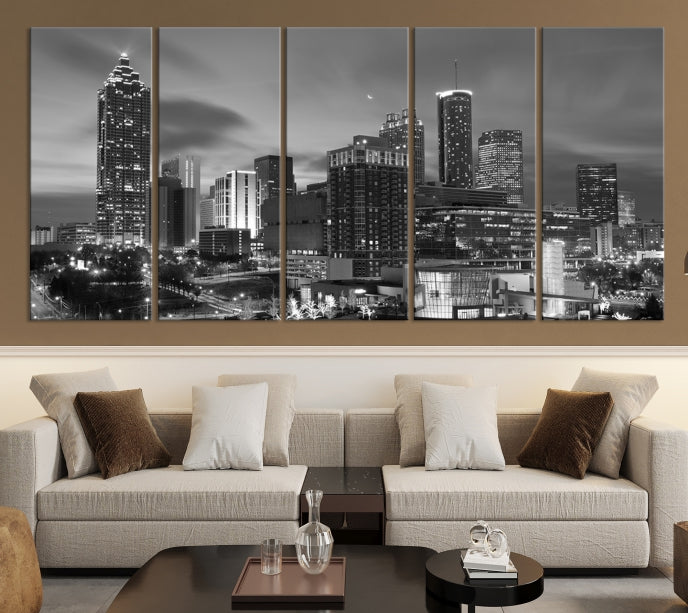 Black and White Atlanta City Skyline Wall Art Cityscape Canvas Print