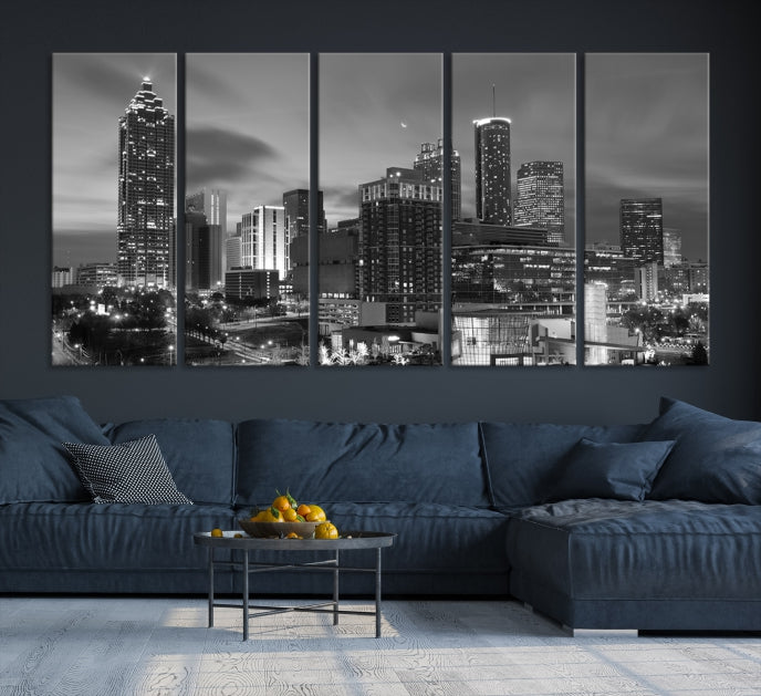 Black and White Atlanta City Skyline Wall Art Cityscape Canvas Print