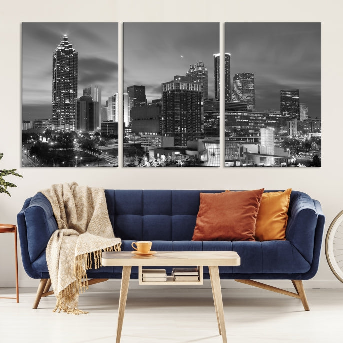 Black and White Atlanta City Skyline Wall Art Cityscape Canvas Print