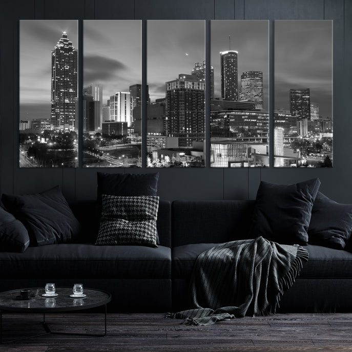 Black and White Atlanta City Skyline Wall Art Cityscape Canvas Print