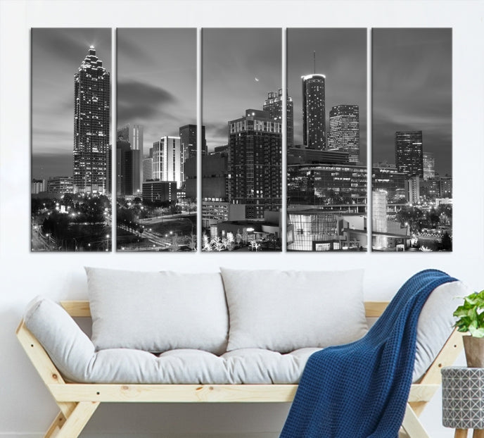 Black and White Atlanta City Skyline Wall Art Cityscape Canvas Print