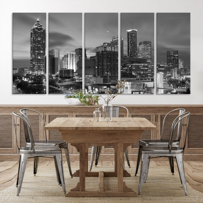 Black and White Atlanta City Skyline Wall Art Cityscape Canvas Print