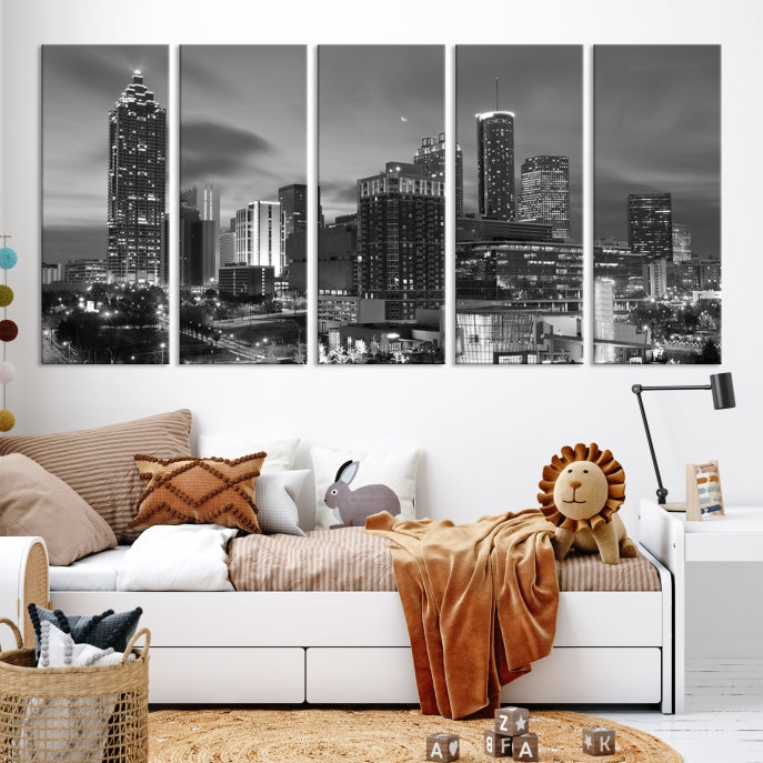 Black and White Atlanta City Skyline Wall Art Cityscape Canvas Print