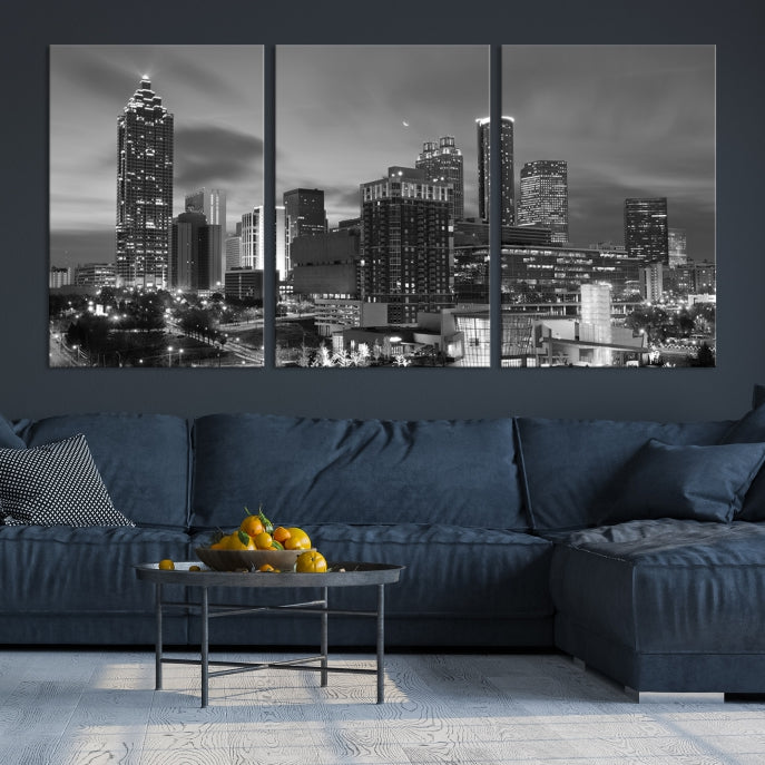 Black and White Atlanta City Skyline Wall Art Cityscape Canvas Print