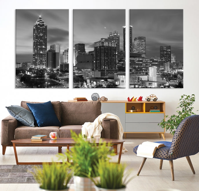 Black and White Atlanta City Skyline Wall Art Cityscape Canvas Print