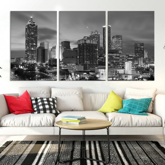 Black and White Atlanta City Skyline Wall Art Cityscape Canvas Print