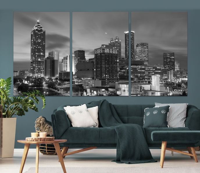 Black and White Atlanta City Skyline Wall Art Cityscape Canvas Print