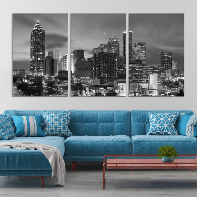 Black and White Atlanta City Skyline Wall Art Cityscape Canvas Print