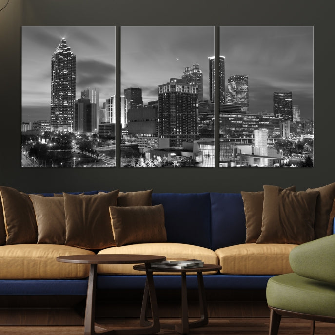 Black and White Atlanta City Skyline Wall Art Cityscape Canvas Print