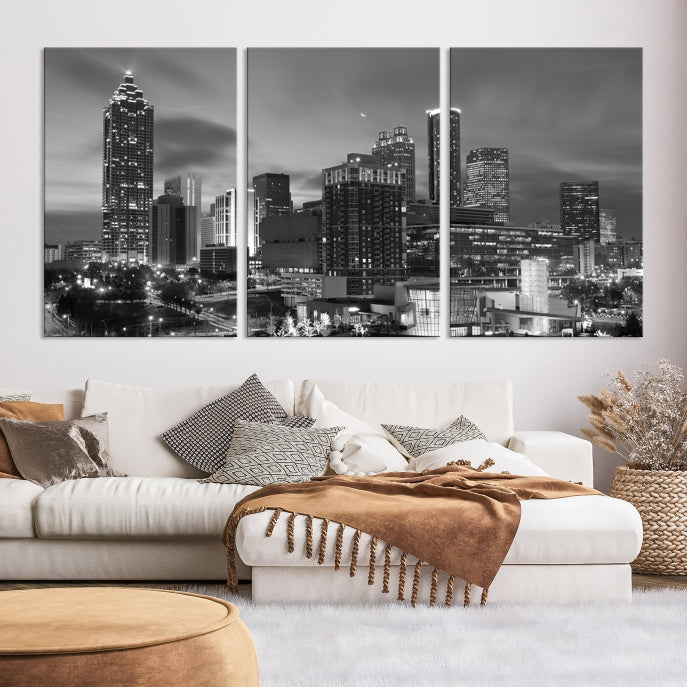 Black and White Atlanta City Skyline Wall Art Cityscape Canvas Print