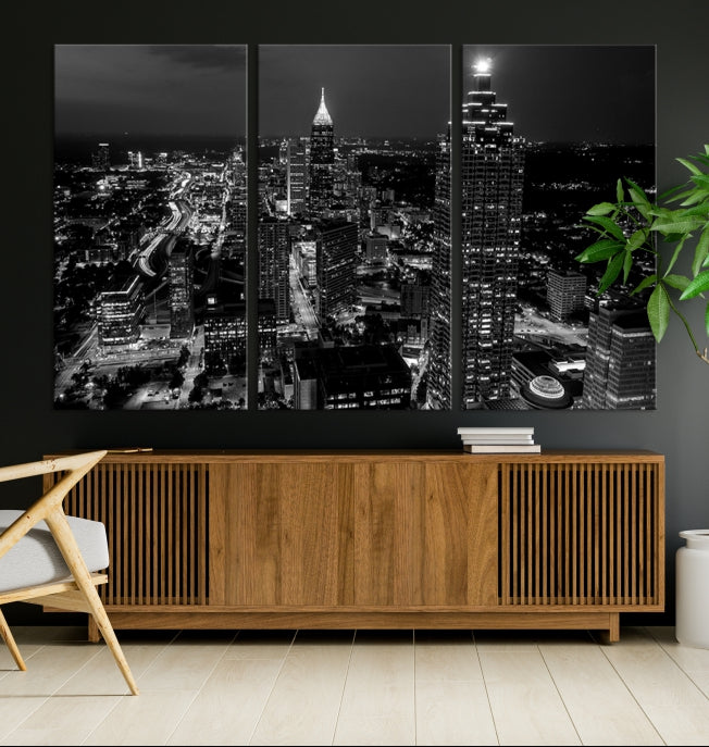 Black and White Atlanta City Skyline Wall Art Framed Canvas Print